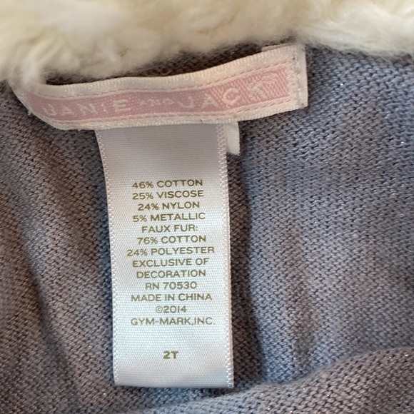 Janie & Jack sweater gray with faux fur trim - Picture 2 of 4
